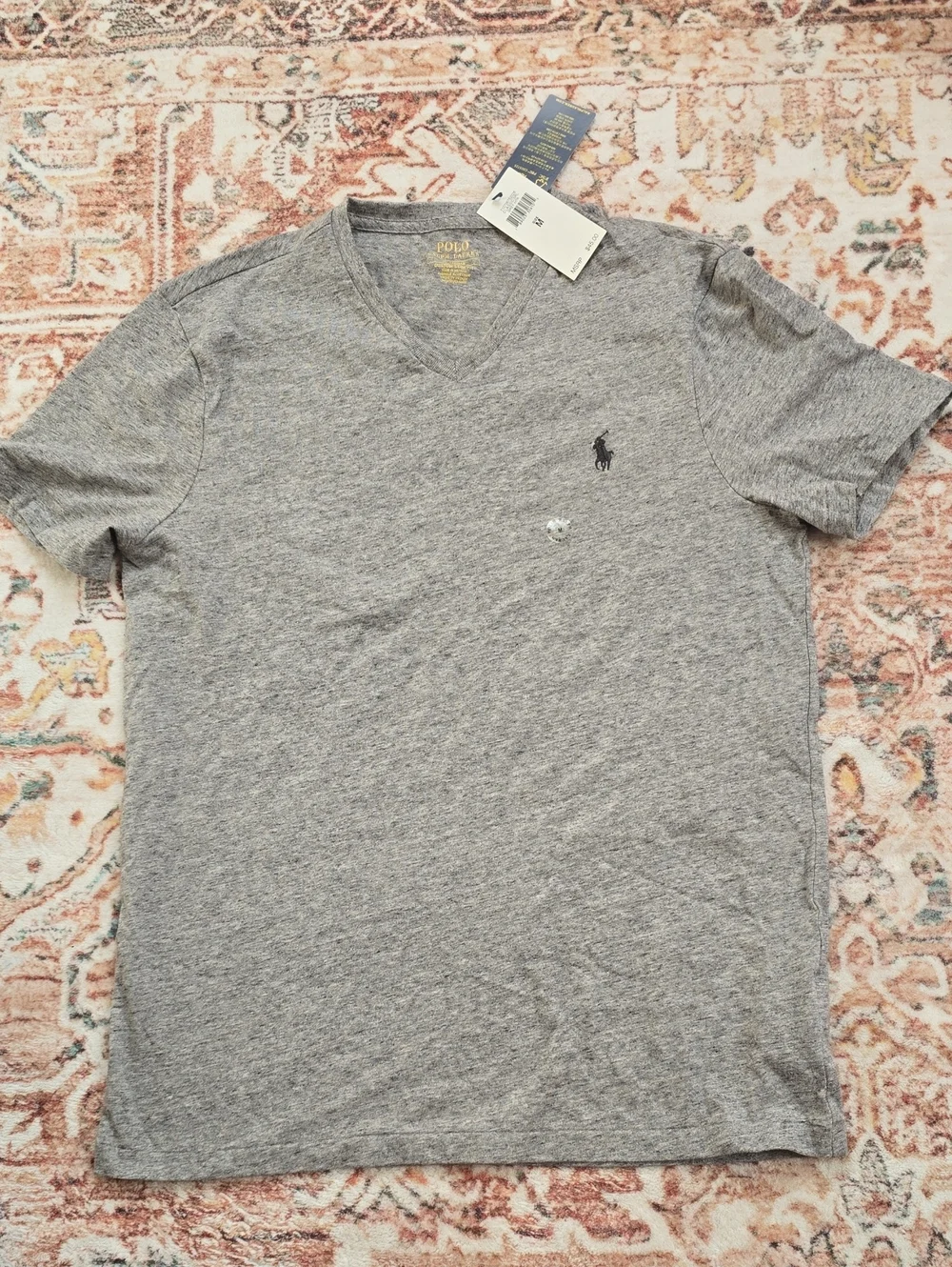 NWT Polo Ralph Lauren Heather Gray V-Neck Logo Tee Custom Slim Fit Med